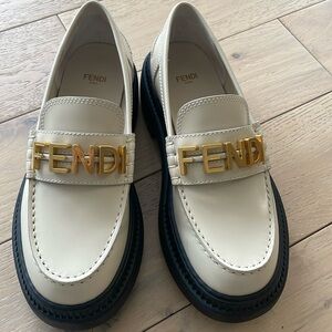 Fendi chunky cream loafers size 38 logo